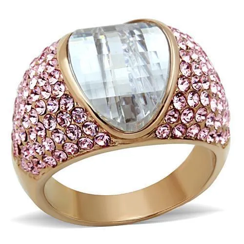 IP Rose Gold(Ion Plating) Stainless Steel Ring with AAA Grade CZ in Clear for Women Style TK1692