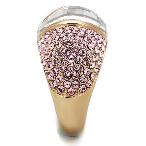 IP Rose Gold(Ion Plating) Stainless Steel Ring with AAA Grade CZ in Clear for Women Style TK1692