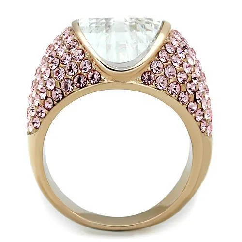 IP Rose Gold(Ion Plating) Stainless Steel Ring with AAA Grade CZ in Clear for Women Style TK1692