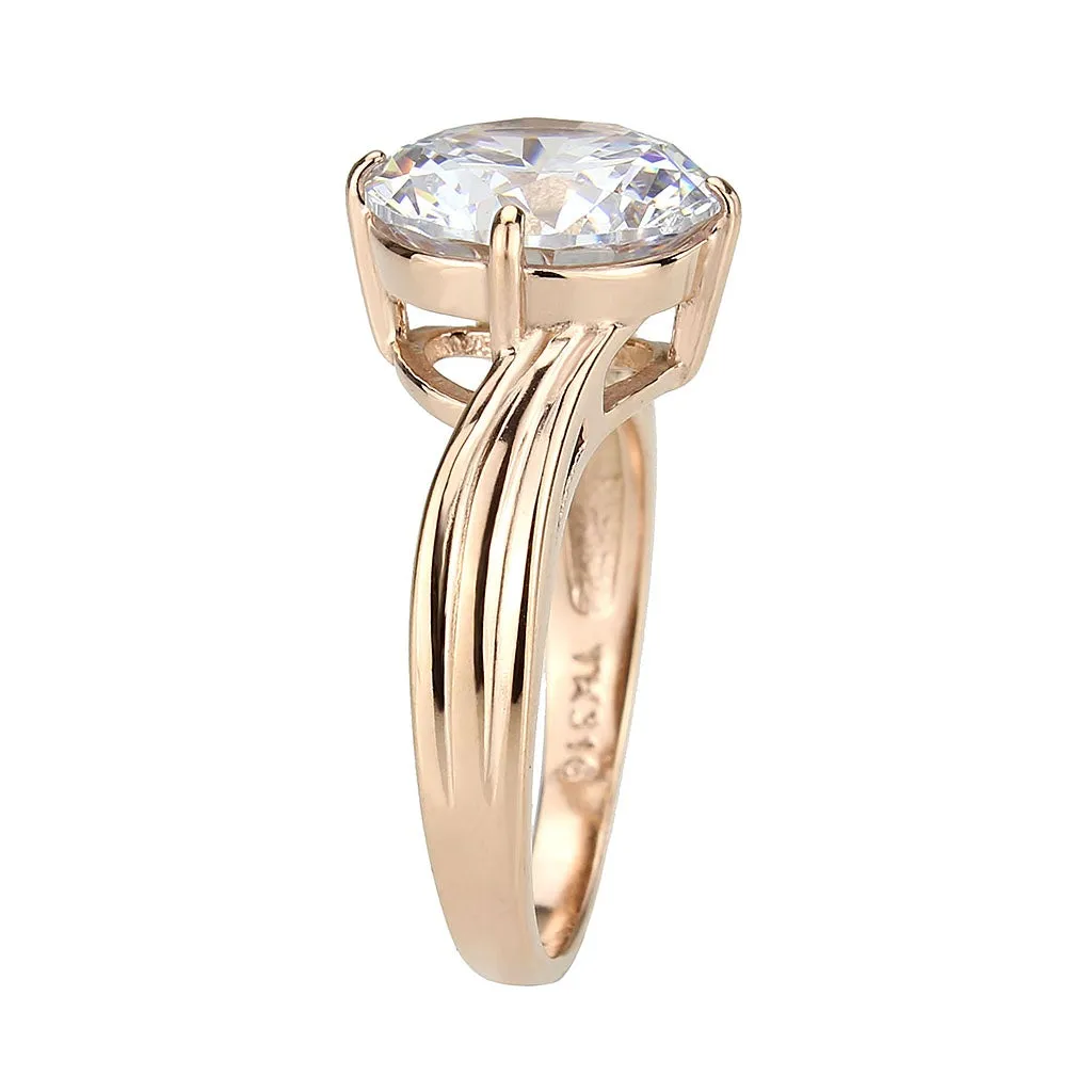 IP Rose Gold(Ion Plating) Stainless Steel Ring with AAA Grade CZ in Clear for Women Style TK3785