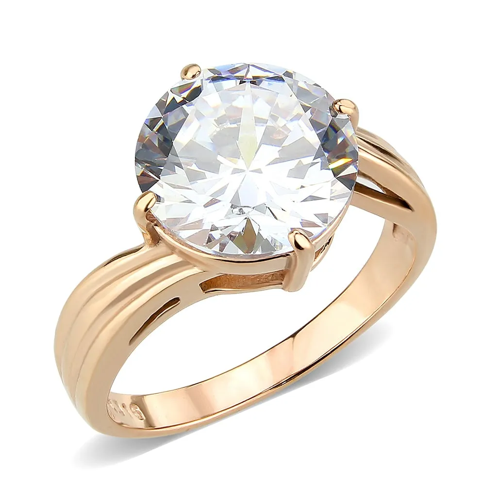 IP Rose Gold(Ion Plating) Stainless Steel Ring with AAA Grade CZ in Clear for Women Style TK3785