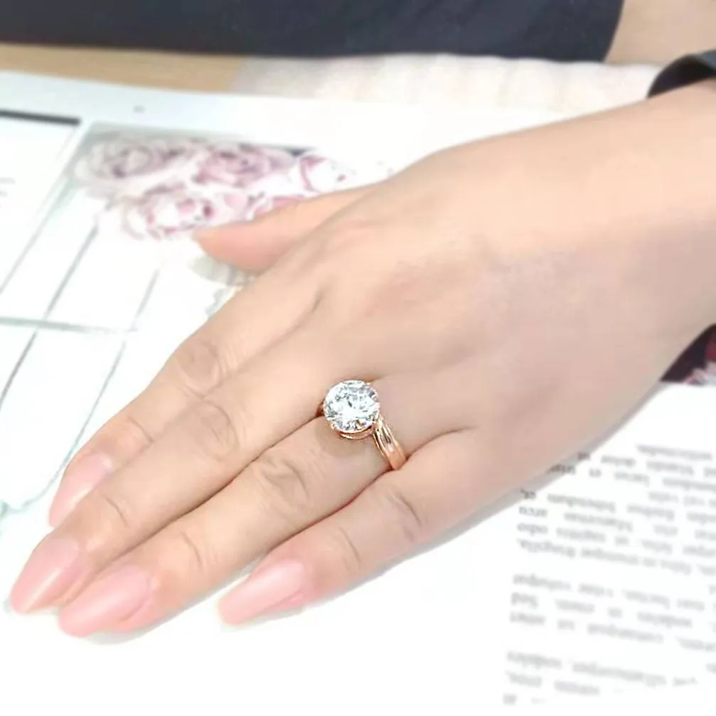 IP Rose Gold(Ion Plating) Stainless Steel Ring with AAA Grade CZ in Clear for Women Style TK3785