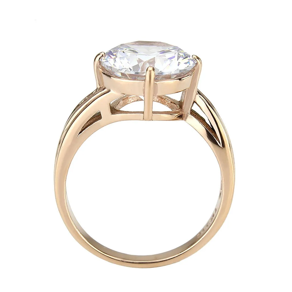 IP Rose Gold(Ion Plating) Stainless Steel Ring with AAA Grade CZ in Clear for Women Style TK3785