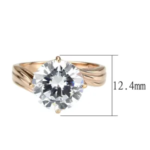 IP Rose Gold(Ion Plating) Stainless Steel Ring with AAA Grade CZ in Clear for Women Style TK3785