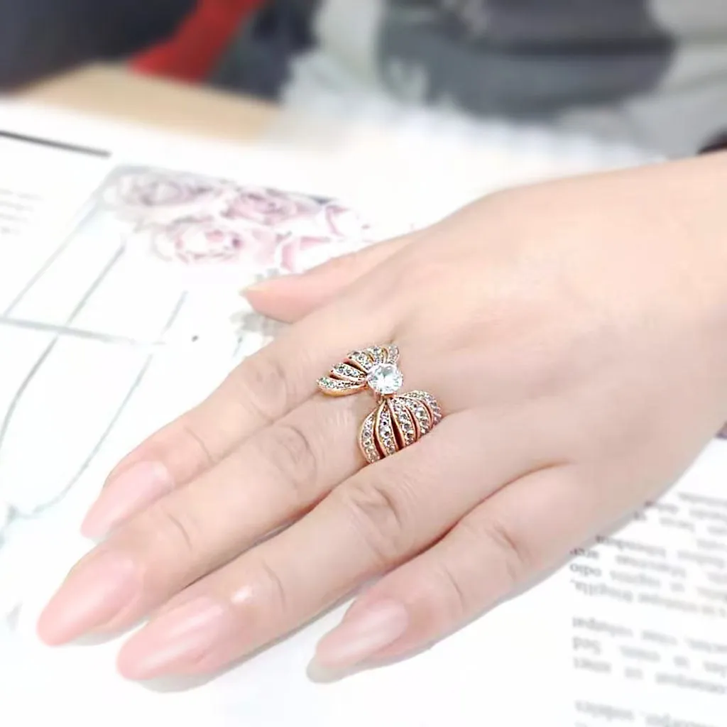 IP Rose Gold(Ion Plating) Stainless Steel Ring with AAA Grade CZ in Clear for Women Style TK3786