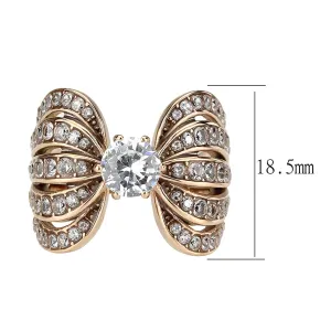 IP Rose Gold(Ion Plating) Stainless Steel Ring with AAA Grade CZ in Clear for Women Style TK3786