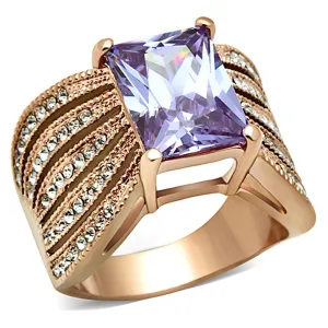 IP Rose Gold(Ion Plating) Stainless Steel Ring with AAA Grade CZ in Light Amethyst for Women Style TK1490