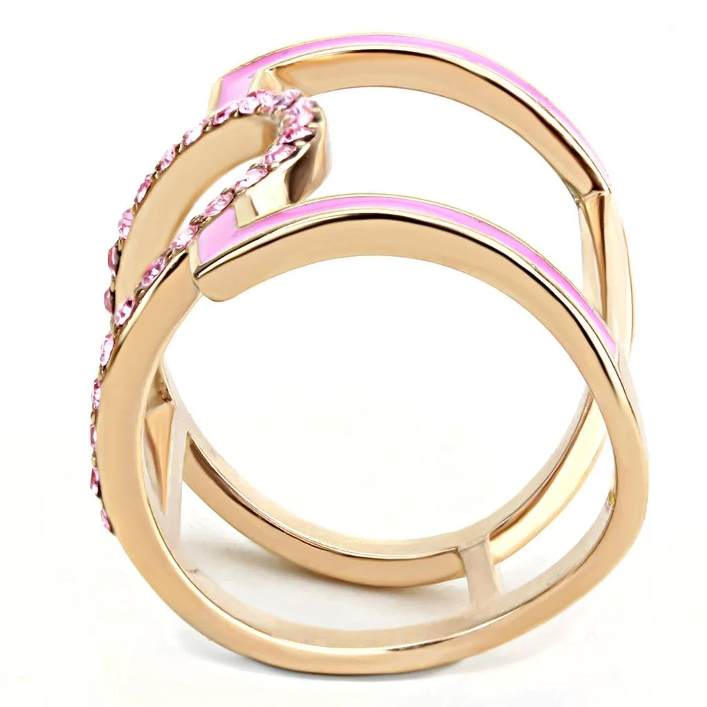 IP Rose Gold(Ion Plating) Stainless Steel Ring with Top Grade Crystal in Light Rose for Women Style TK3561