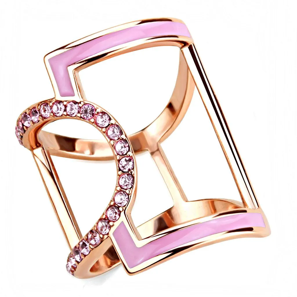 IP Rose Gold(Ion Plating) Stainless Steel Ring with Top Grade Crystal in Light Rose for Women Style TK3561