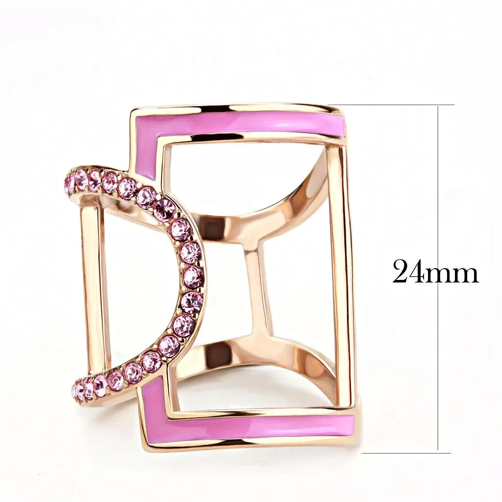 IP Rose Gold(Ion Plating) Stainless Steel Ring with Top Grade Crystal in Light Rose for Women Style TK3561