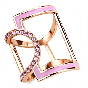 IP Rose Gold(Ion Plating) Stainless Steel Ring with Top Grade Crystal in Light Rose for Women Style TK3561