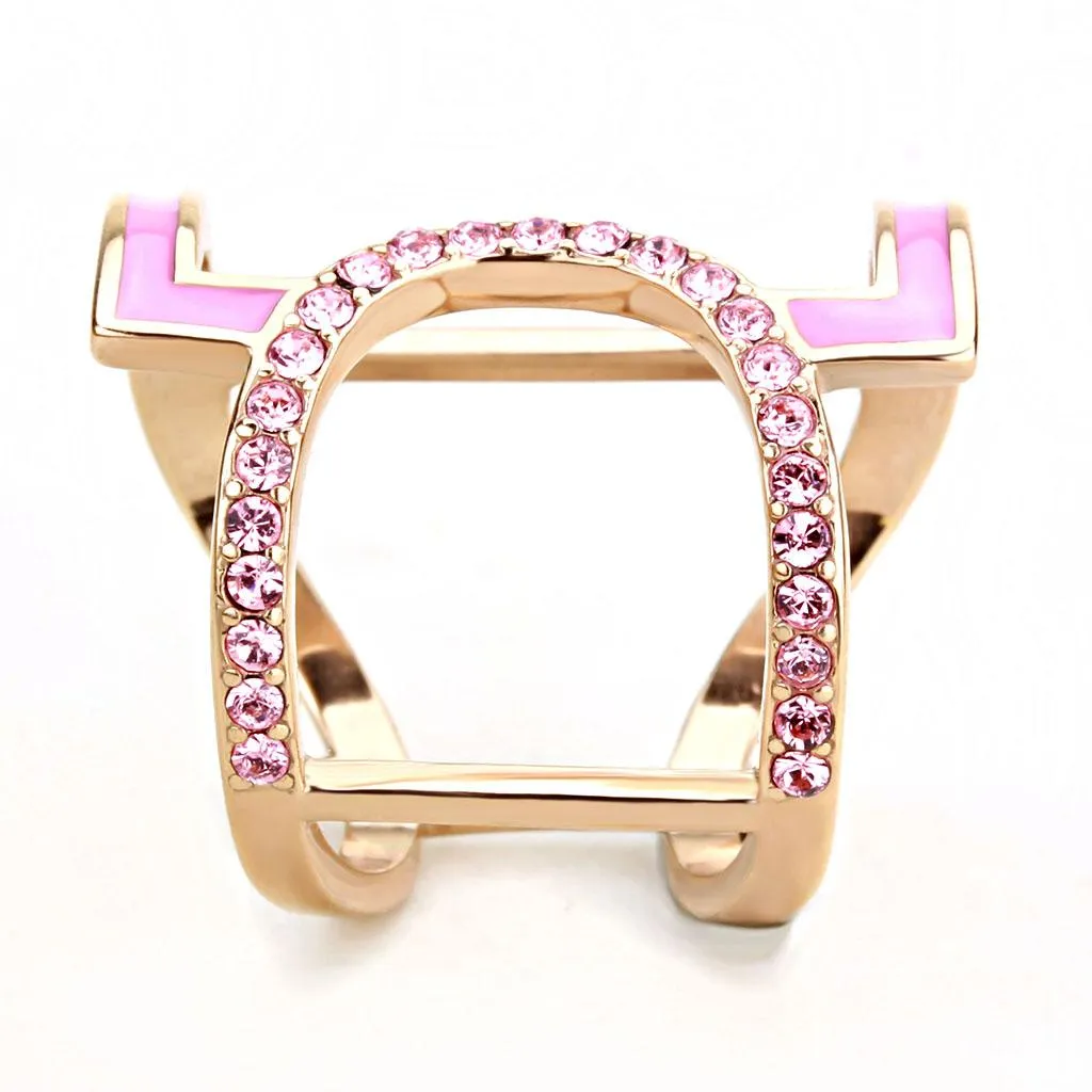 IP Rose Gold(Ion Plating) Stainless Steel Ring with Top Grade Crystal in Light Rose for Women Style TK3561