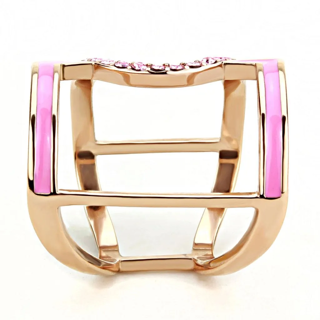 IP Rose Gold(Ion Plating) Stainless Steel Ring with Top Grade Crystal in Light Rose for Women Style TK3561