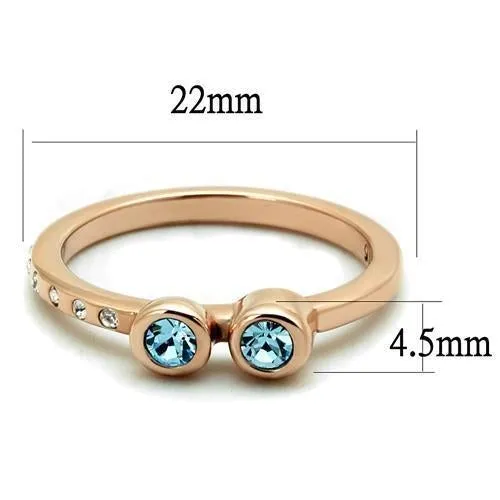 IP Rose Gold(Ion Plating) Stainless Steel Ring with Top Grade Crystal in Sea Blue for Women Style TK2807