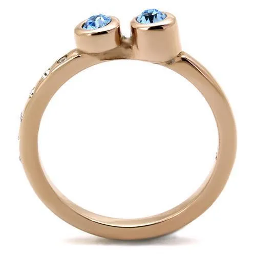 IP Rose Gold(Ion Plating) Stainless Steel Ring with Top Grade Crystal in Sea Blue for Women Style TK2807