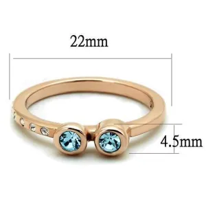 IP Rose Gold(Ion Plating) Stainless Steel Ring with Top Grade Crystal in Sea Blue for Women Style TK2807
