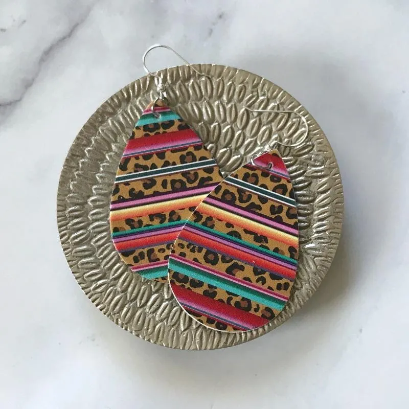 Jasmine Leopard Rainbow Faux Leather Teardrop