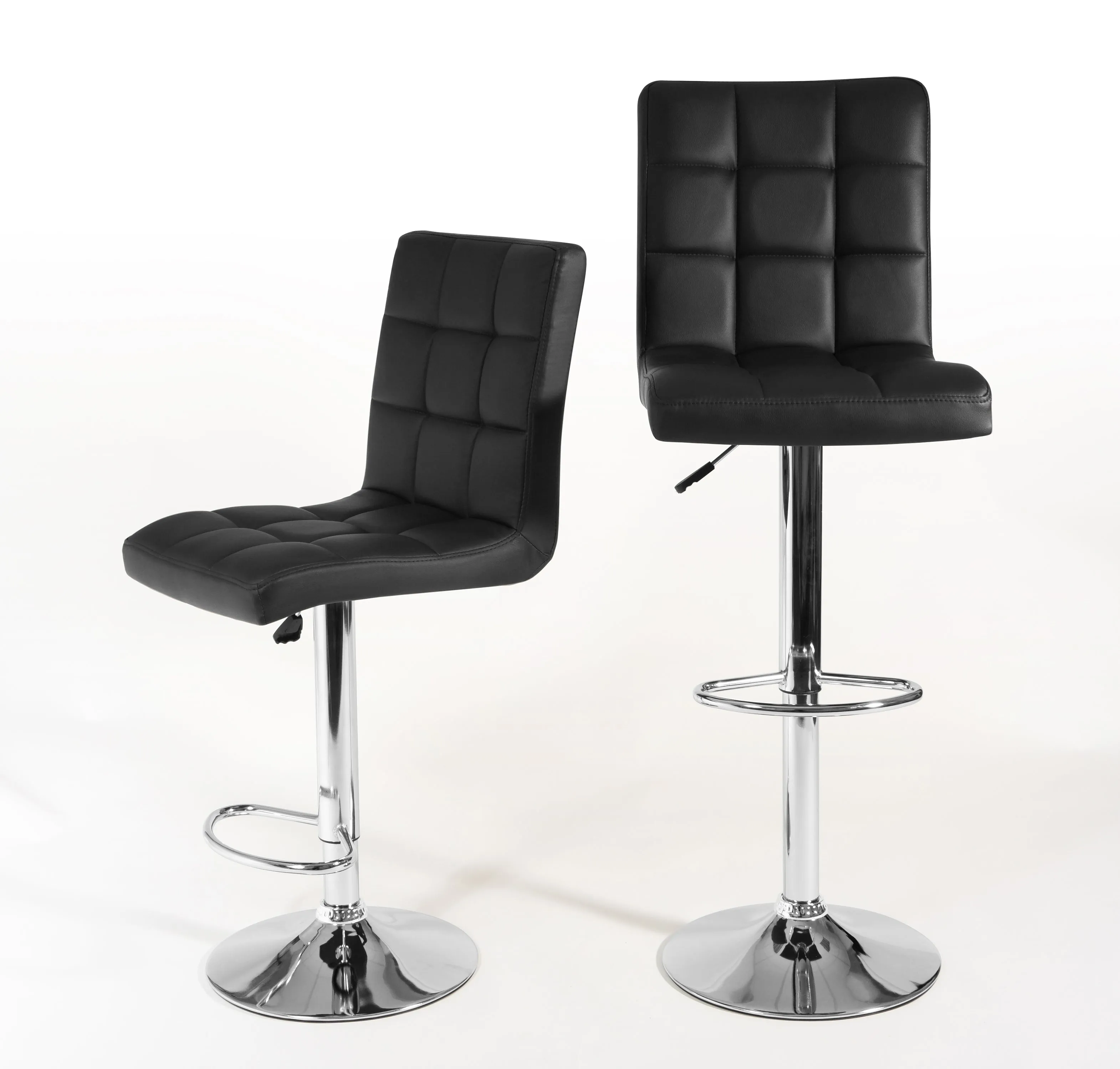 Juno Adjustable Faux Leather Bar Stools - Set Of 2 - Black