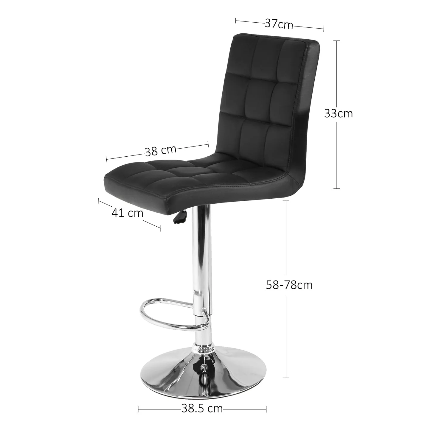 Juno Adjustable Faux Leather Bar Stools - Set Of 2 - Black