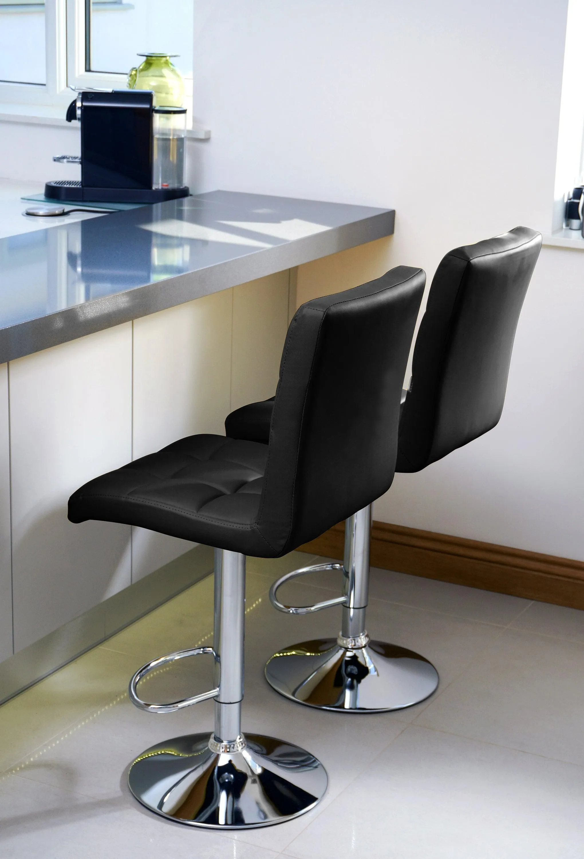 Juno Adjustable Faux Leather Bar Stools - Set Of 2 - Black
