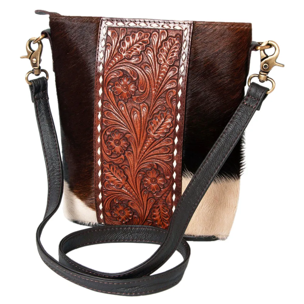 KBK119 - KBK119 -CROSS BODY Hand Tooled Saddle Leather with Cowhide Leather Ladies Bag KBK119 - KBK1