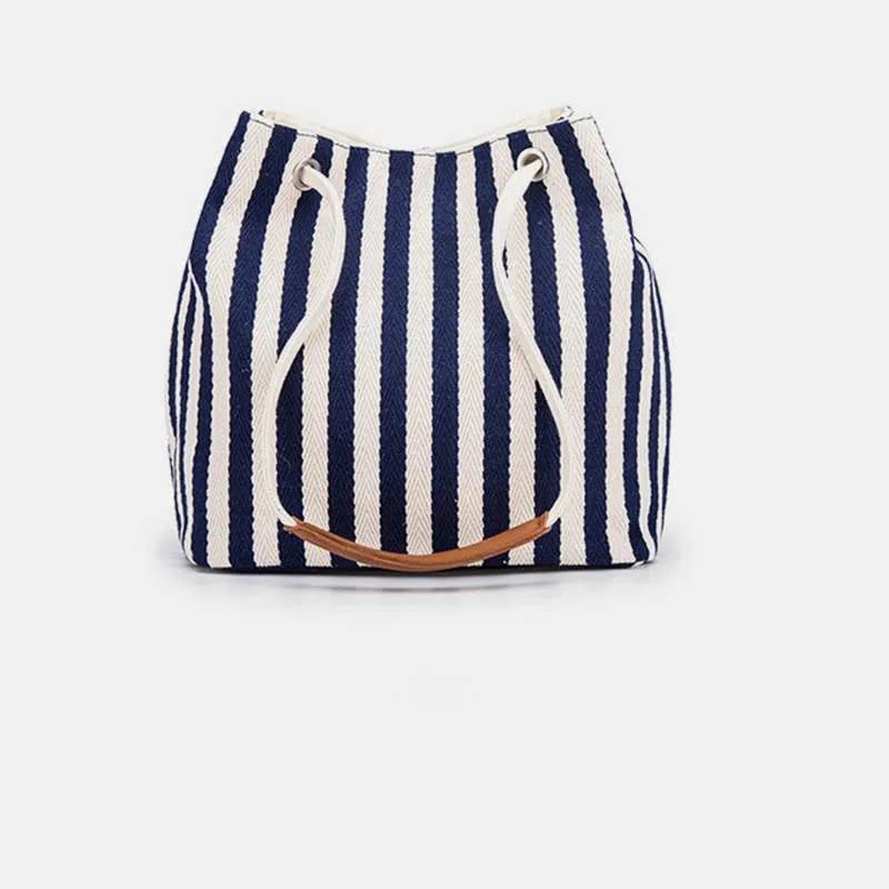 Large Capacity Multi-Carry Stripe Tote Bag Bucket Bag