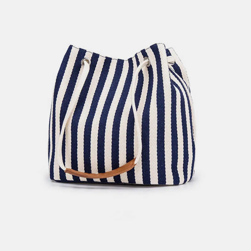 Large Capacity Multi-Carry Stripe Tote Bag Bucket Bag
