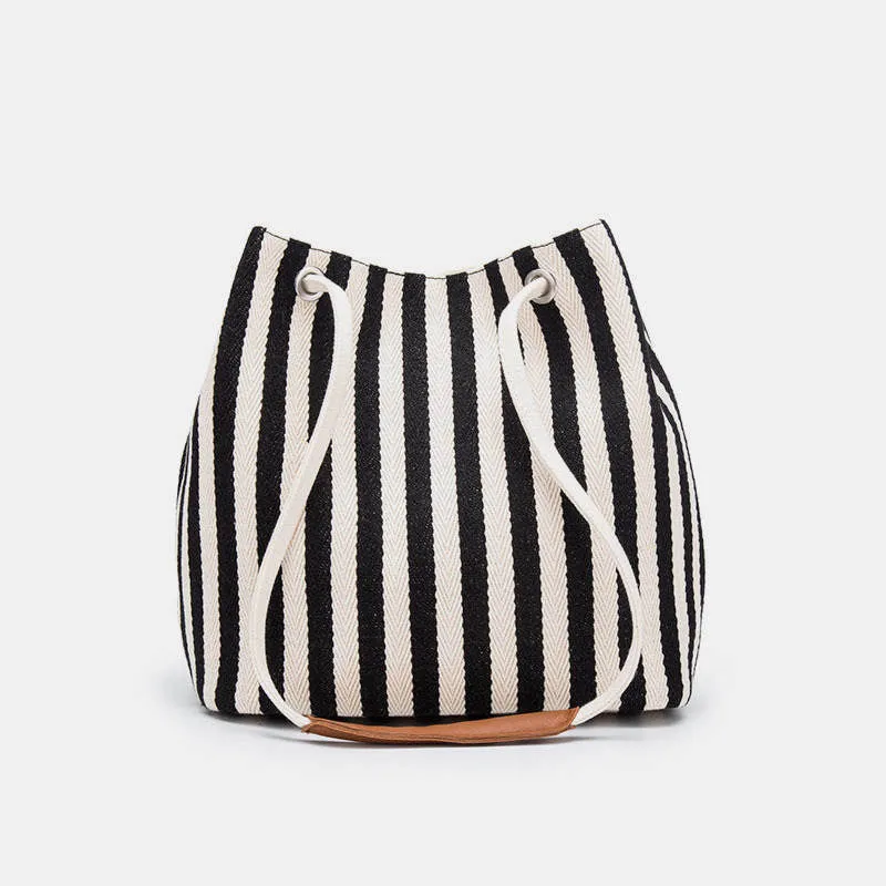 Large Capacity Multi-Carry Stripe Tote Bag Bucket Bag