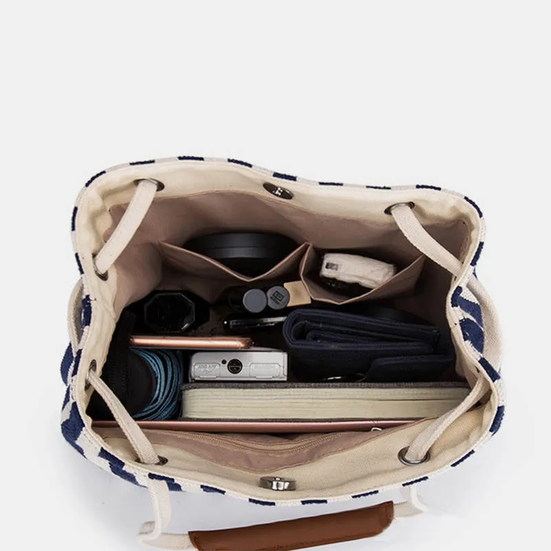 Large Capacity Multi-Carry Stripe Tote Bag Bucket Bag