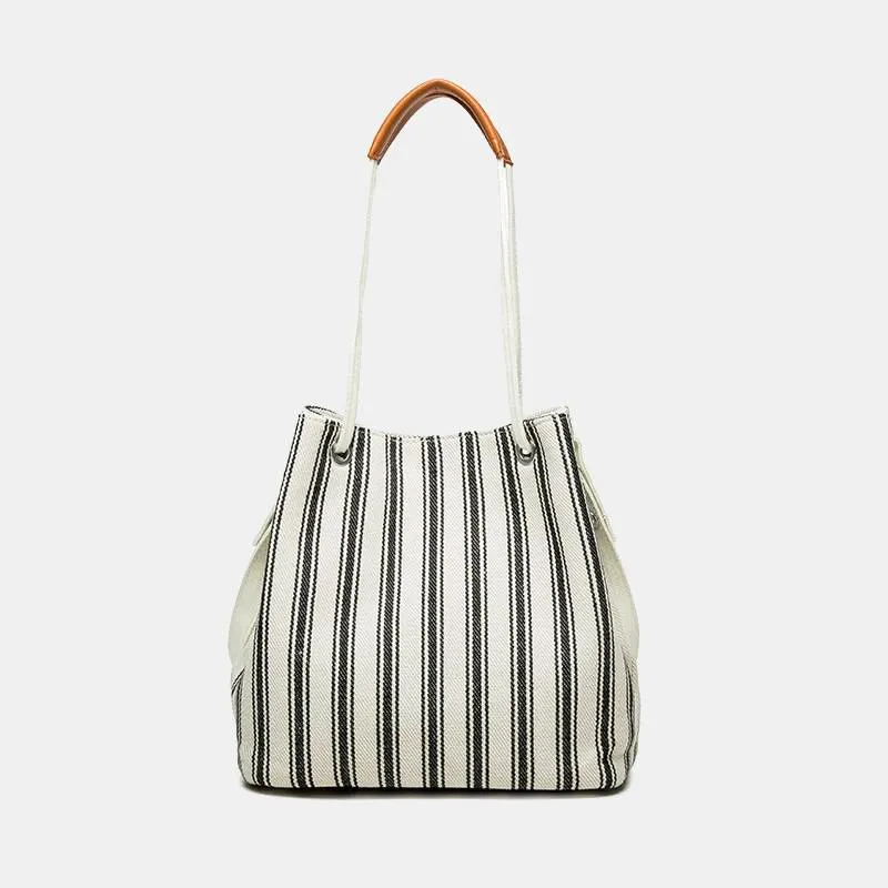 Large Capacity Multi-Carry Stripe Tote Bag Bucket Bag