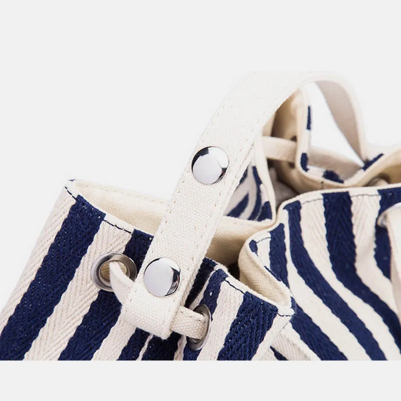 Large Capacity Multi-Carry Stripe Tote Bag Bucket Bag