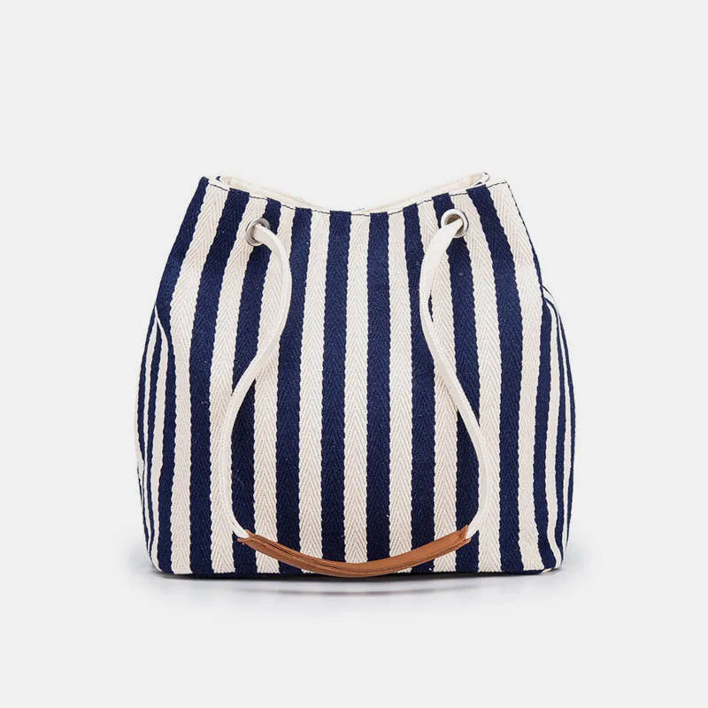 Large Capacity Multi-Carry Stripe Tote Bag Bucket Bag