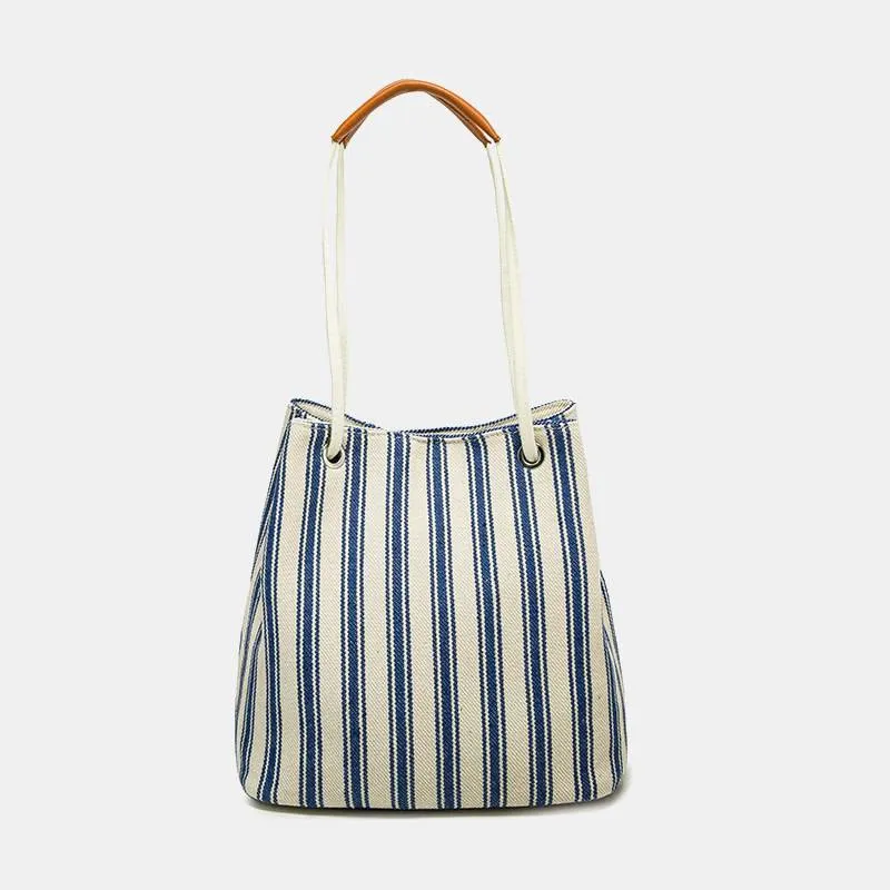 Large Capacity Multi-Carry Stripe Tote Bag Bucket Bag
