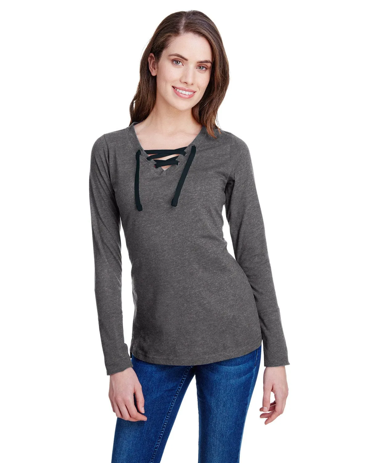 LAT LA3538: Ladies' Long Sleeve Fine Jersey Lace-Up T-Shirt