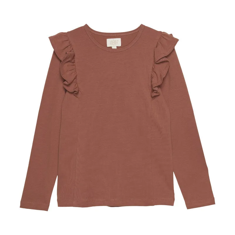 Long Sleeve Ruffle Tee - Chutney