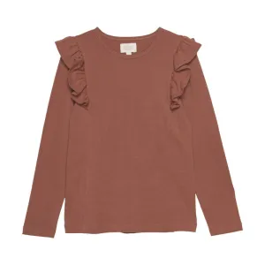 Long Sleeve Ruffle Tee - Chutney