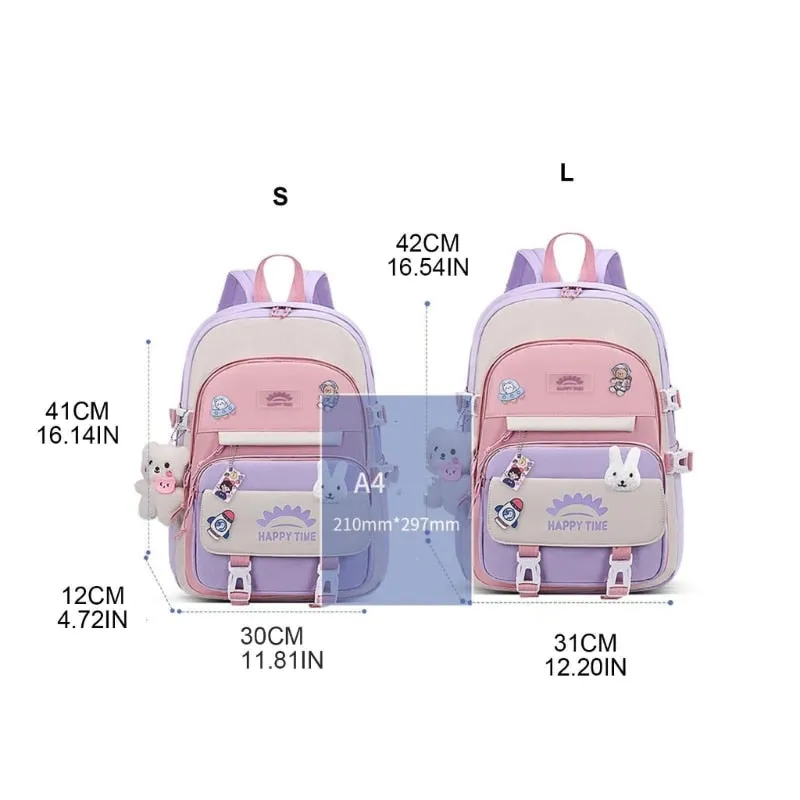 Lovely School Backpack Girls Cute School Bag for Teen Girls Women Students Casual Travel Daypacks with Pins and Pendant