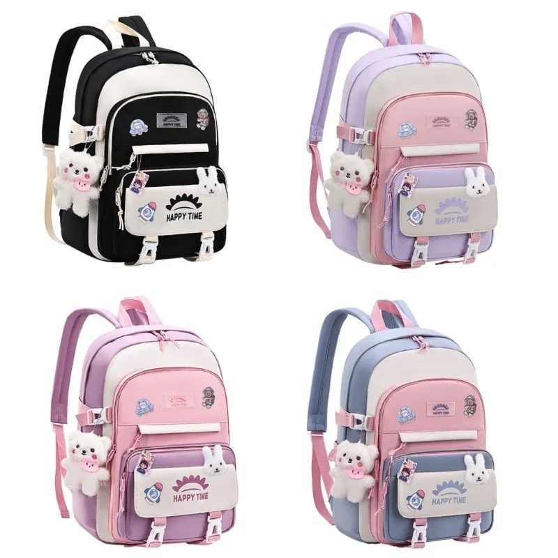 Lovely School Backpack Girls Cute School Bag for Teen Girls Women Students Casual Travel Daypacks with Pins and Pendant