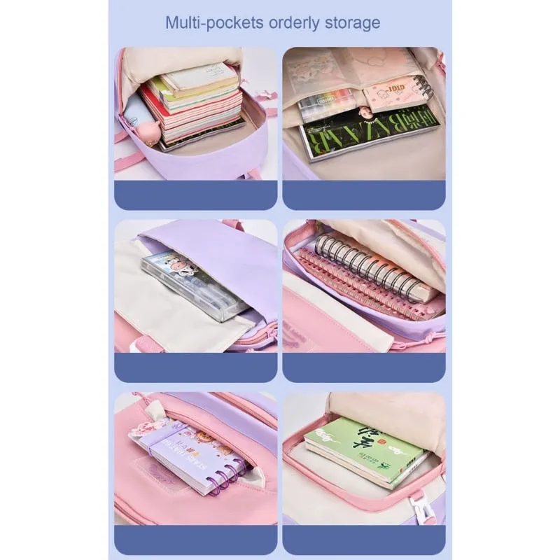 Lovely School Backpack Girls Cute School Bag for Teen Girls Women Students Casual Travel Daypacks with Pins and Pendant
