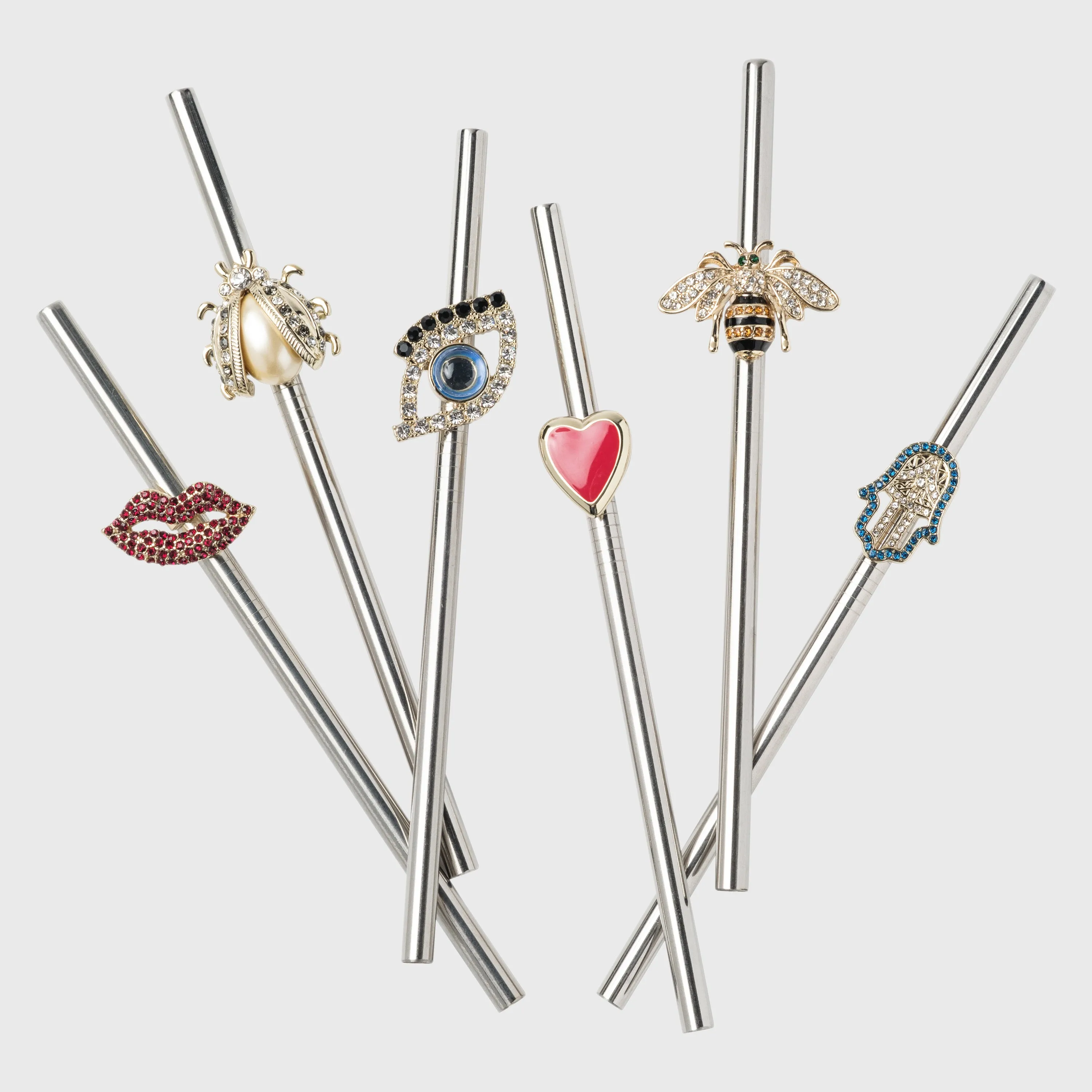 Lucky charm metal cocktail straws