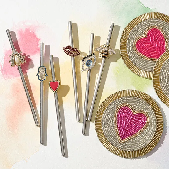 Lucky charm metal cocktail straws