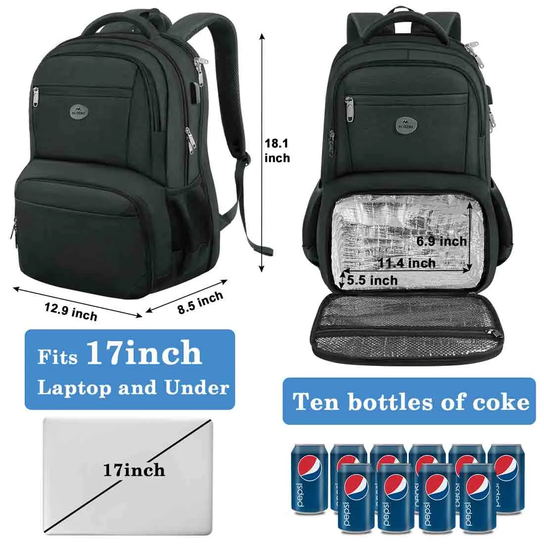 Matein 17 Inch Lunch Backpack for Men