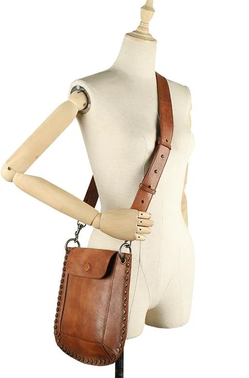 Medium Women's Western Cowhide Leather Crossbody Purse Satchel Bag For Ladies