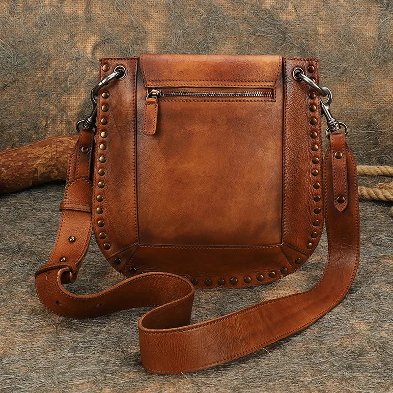 Medium Women's Western Cowhide Leather Crossbody Purse Satchel Bag For Ladies