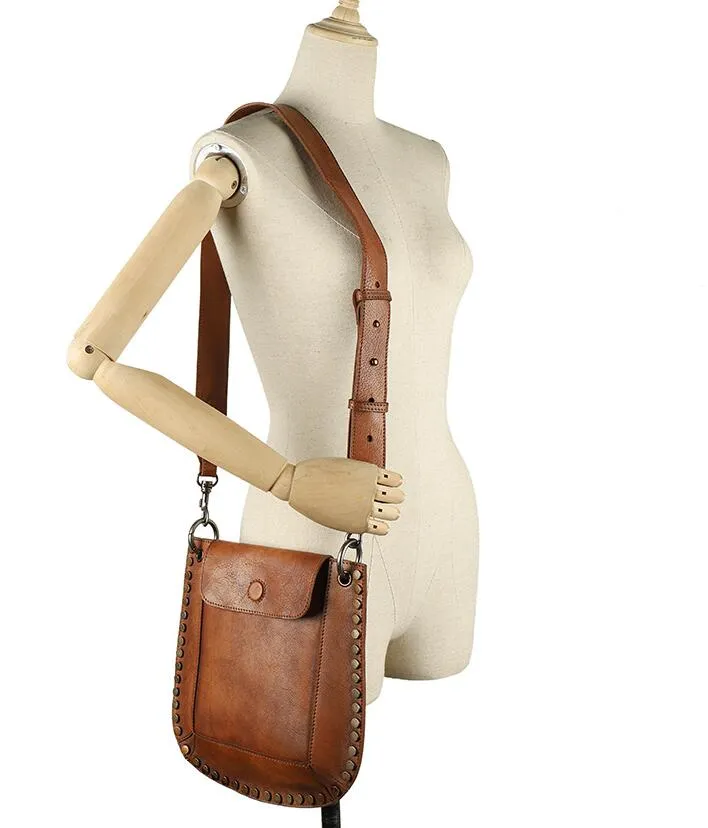 Medium Women's Western Cowhide Leather Crossbody Purse Satchel Bag For Ladies