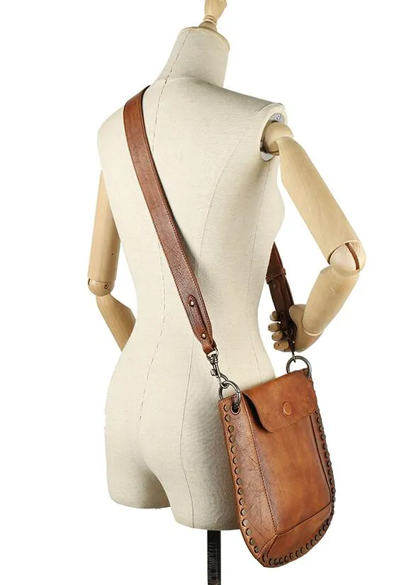 Medium Women's Western Cowhide Leather Crossbody Purse Satchel Bag For Ladies