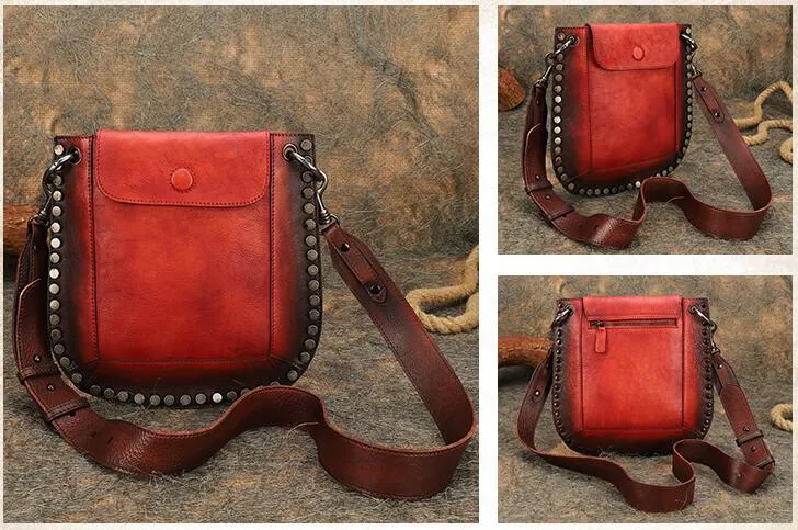 Medium Women's Western Cowhide Leather Crossbody Purse Satchel Bag For Ladies