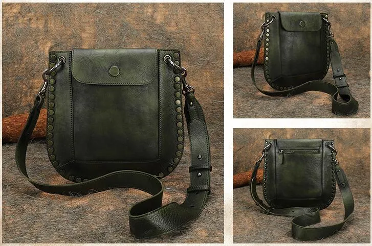 Medium Women's Western Cowhide Leather Crossbody Purse Satchel Bag For Ladies