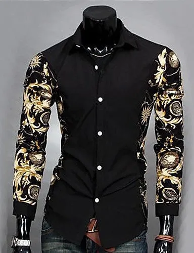 Men's Casual Print Slim Fit Long Sleeve Shirt