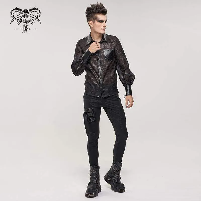Men's Gothic Puff Sleeved Faux Leather Splice Shirt
